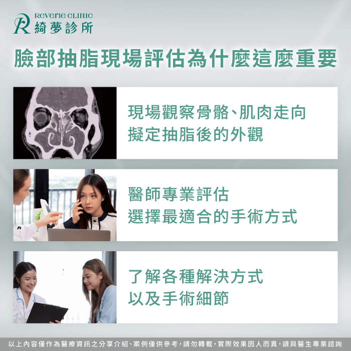 專業評估可確認臉部抽脂適合性,並規劃安全且合適的改善方向 專業評估-臉可以抽脂嗎