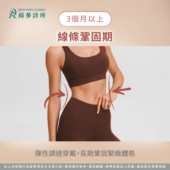 術後滿3個月後可視個人皮膚回縮狀態彈性穿戴以鞏固最終緊緻曲線 線條雕塑鞏固期彈性調整-抽脂要穿多久塑身衣
